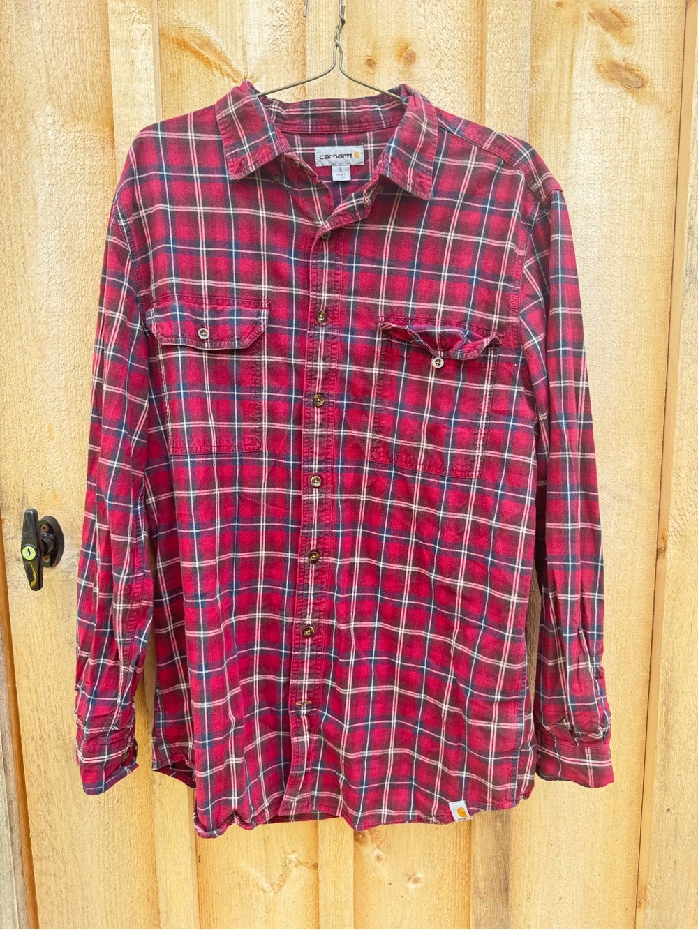 Carhartt Men's Red and Black Plaid Button-Down Shirt